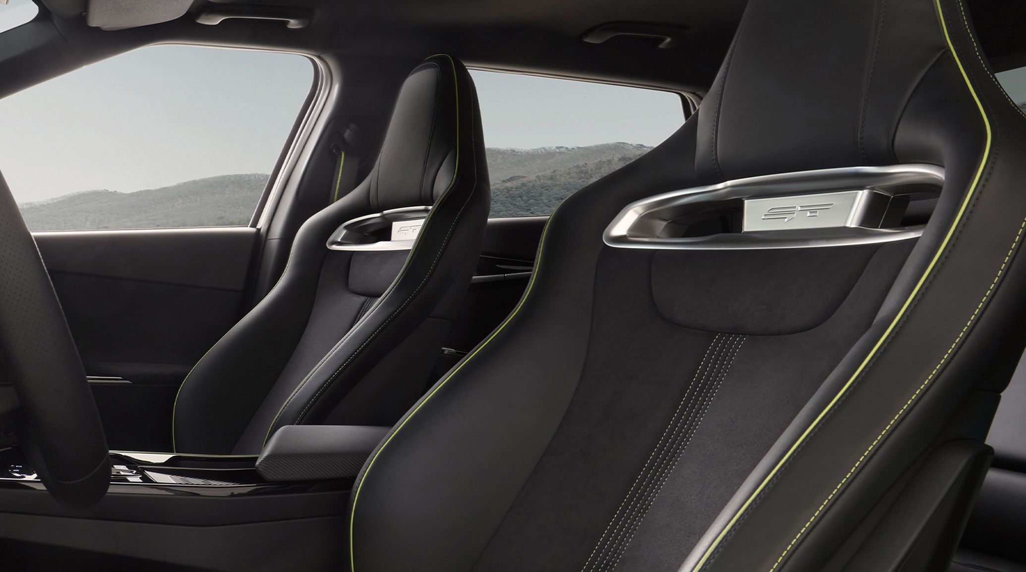 2024 Kia EV6 GT Black Suede With Neon Accented Front Seats Trim Close-Up